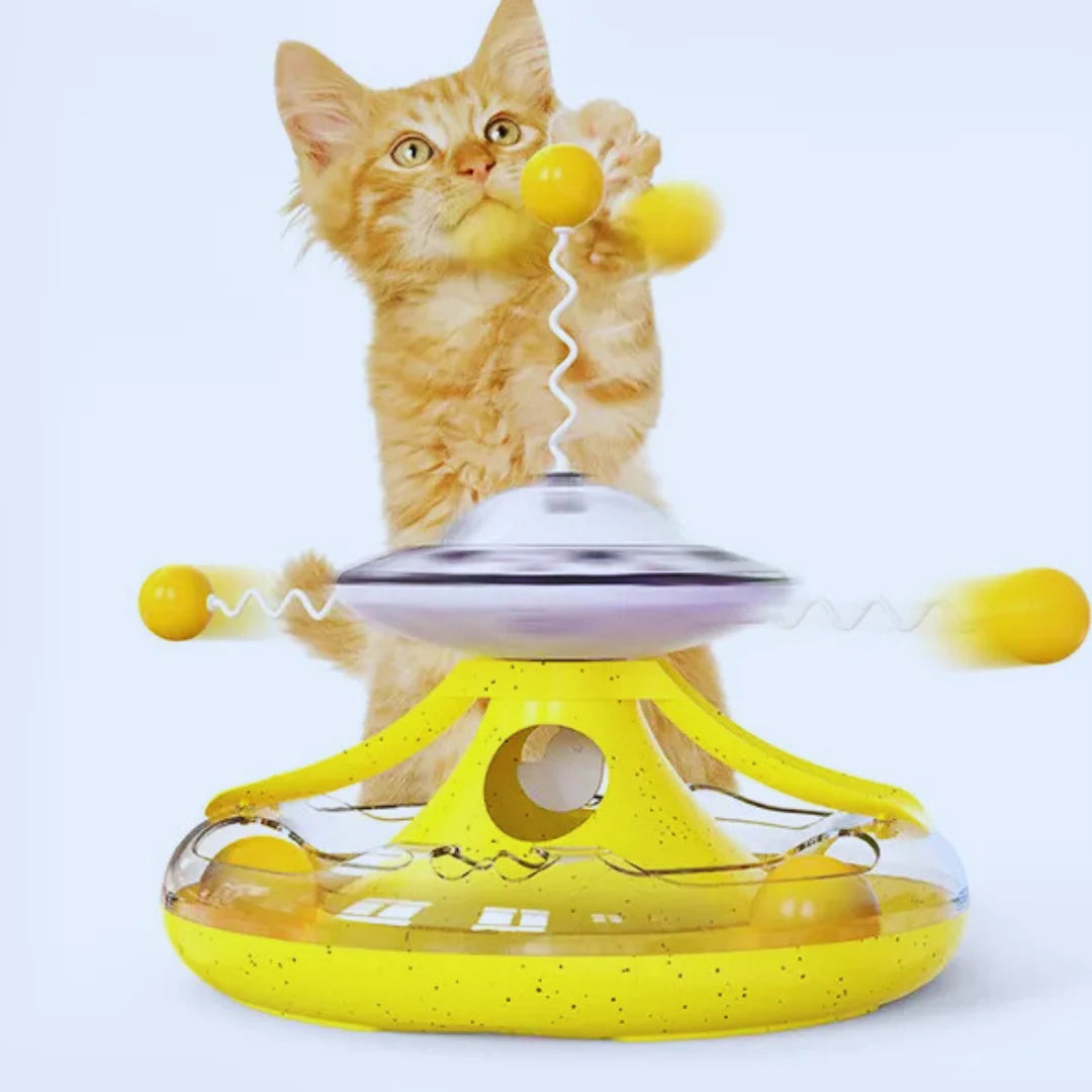 SpielUFO – Interaktives Katzenspielzeug mit Feder & Ball