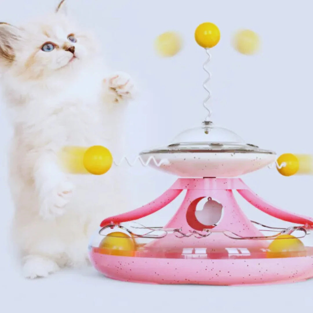 SpielUFO – Interaktives Katzenspielzeug mit Feder & Ball