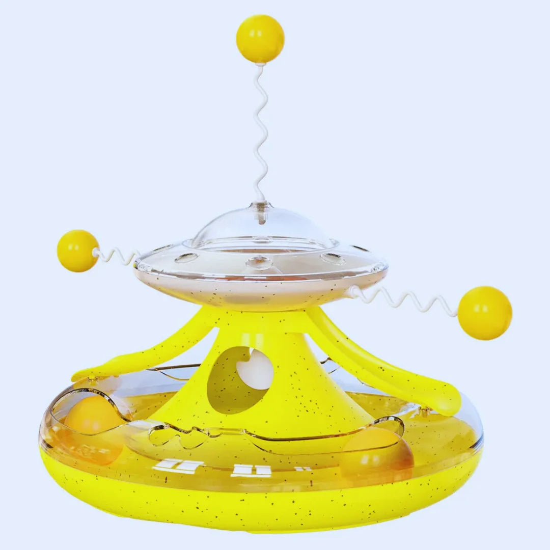 SpielUFO – Interaktives Katzenspielzeug mit Feder & Ball