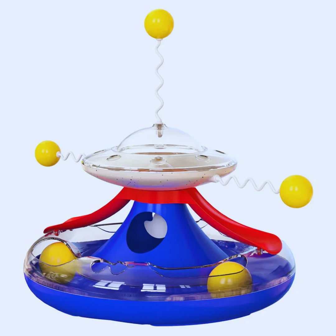 SpielUFO – Interaktives Katzenspielzeug mit Feder & Ball