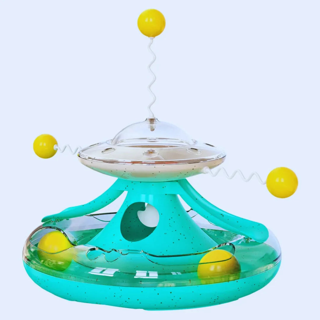 SpielUFO – Interaktives Katzenspielzeug mit Feder & Ball