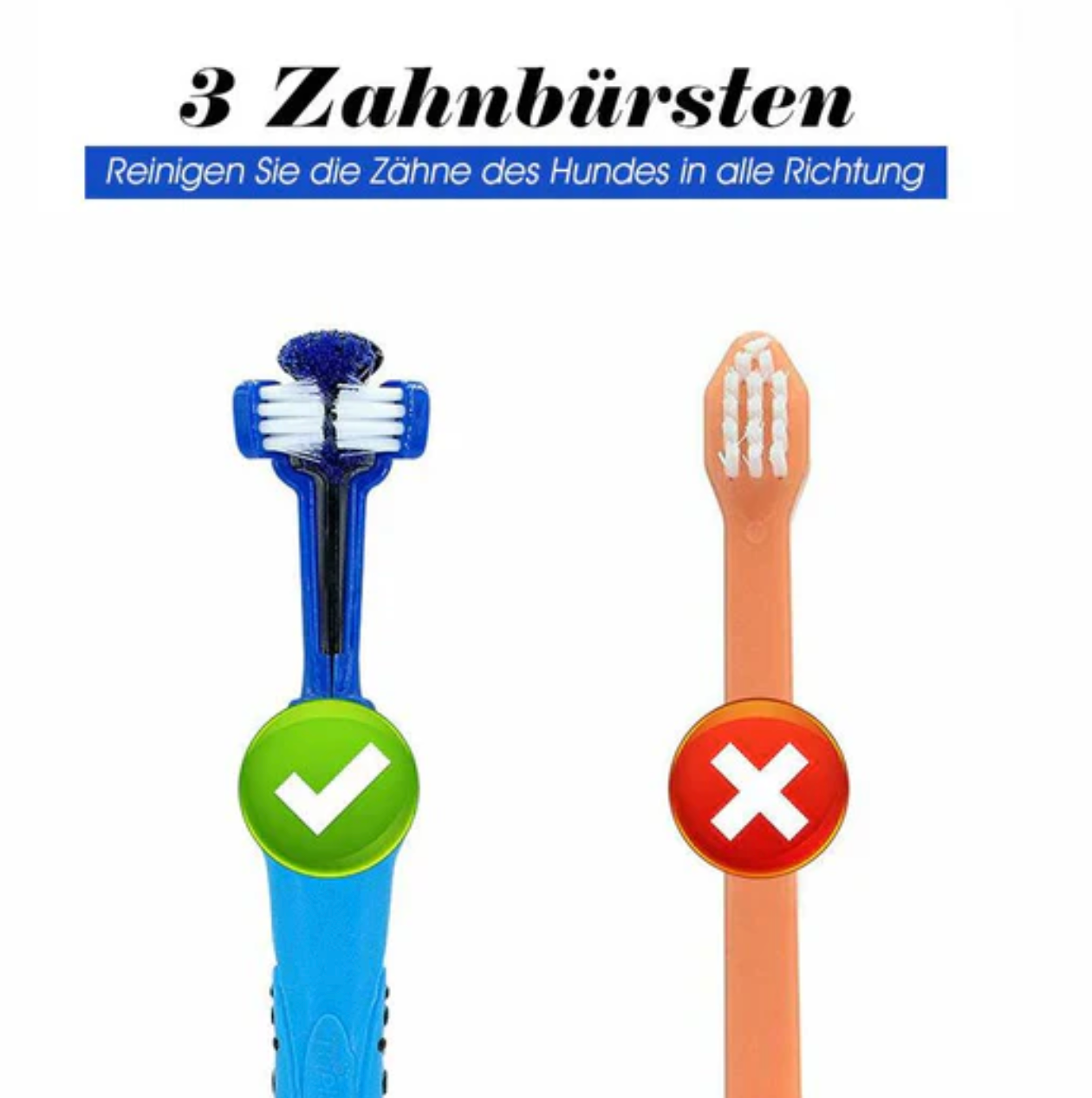 3-Kopf-Hundezahnbürste
