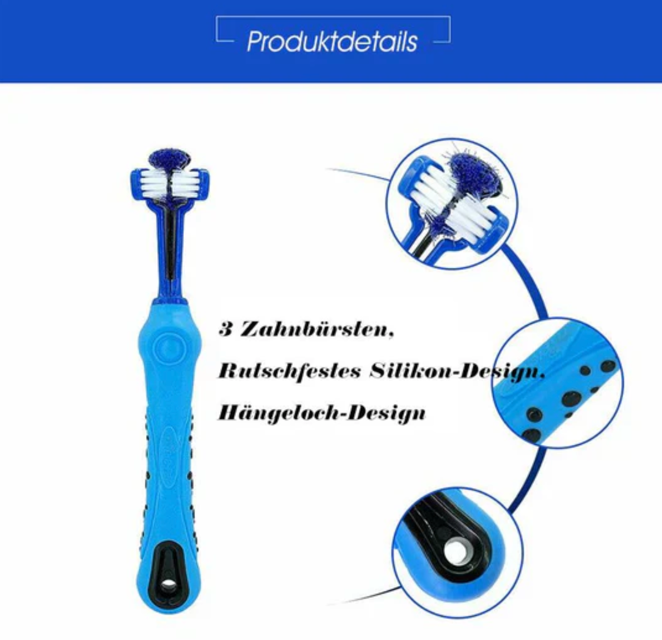 3-Kopf-Hundezahnbürste