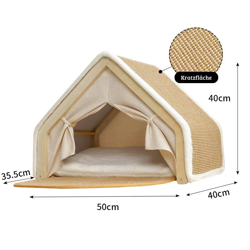 Katzenhaus mit Holzrahmen und Sisal-Kratzmatte