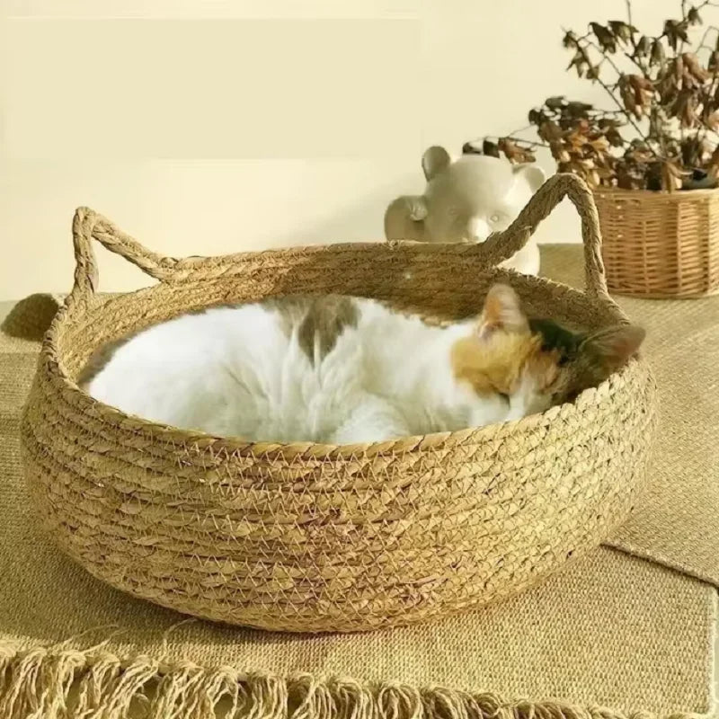 Handgefertigtes Rattan-Katzenbett