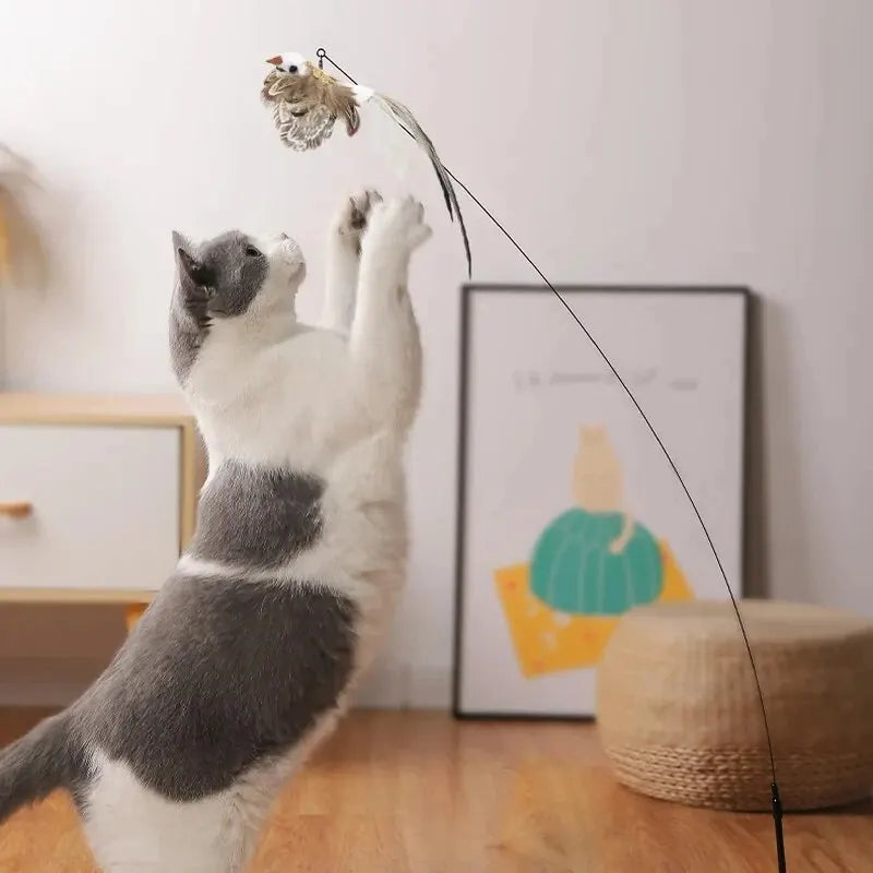 Interaktives Katzenspielzeug mit Federvogel und Glöckchen