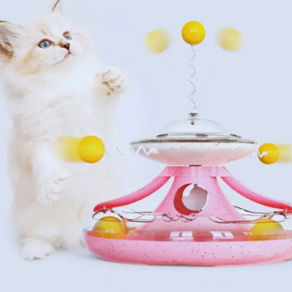 SpielUFO – Interaktives Katzenspielzeug mit Feder & Ball