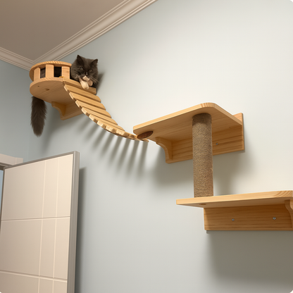 WandAbenteuer – Kletterbrücke & Hängeleiter für Katzenwandmontage