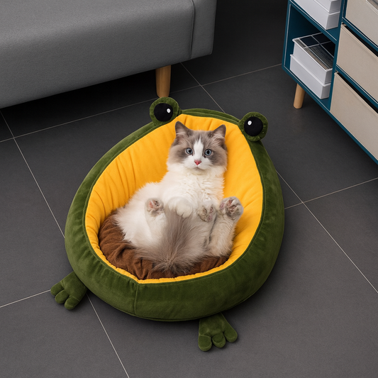 FroschKönig – Kuschelbett in Frosch-Design für Hunde & Katzen