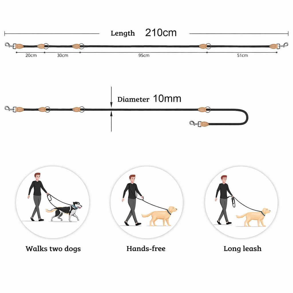 DuoStride Hands-Free 210 cm Multi-Function Dog Leash