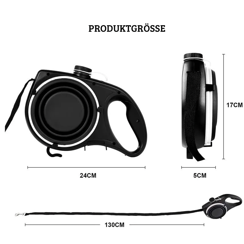 Multifunktions-Hundeleine mit Wasserflasche, Napf & Kotbeutelspender