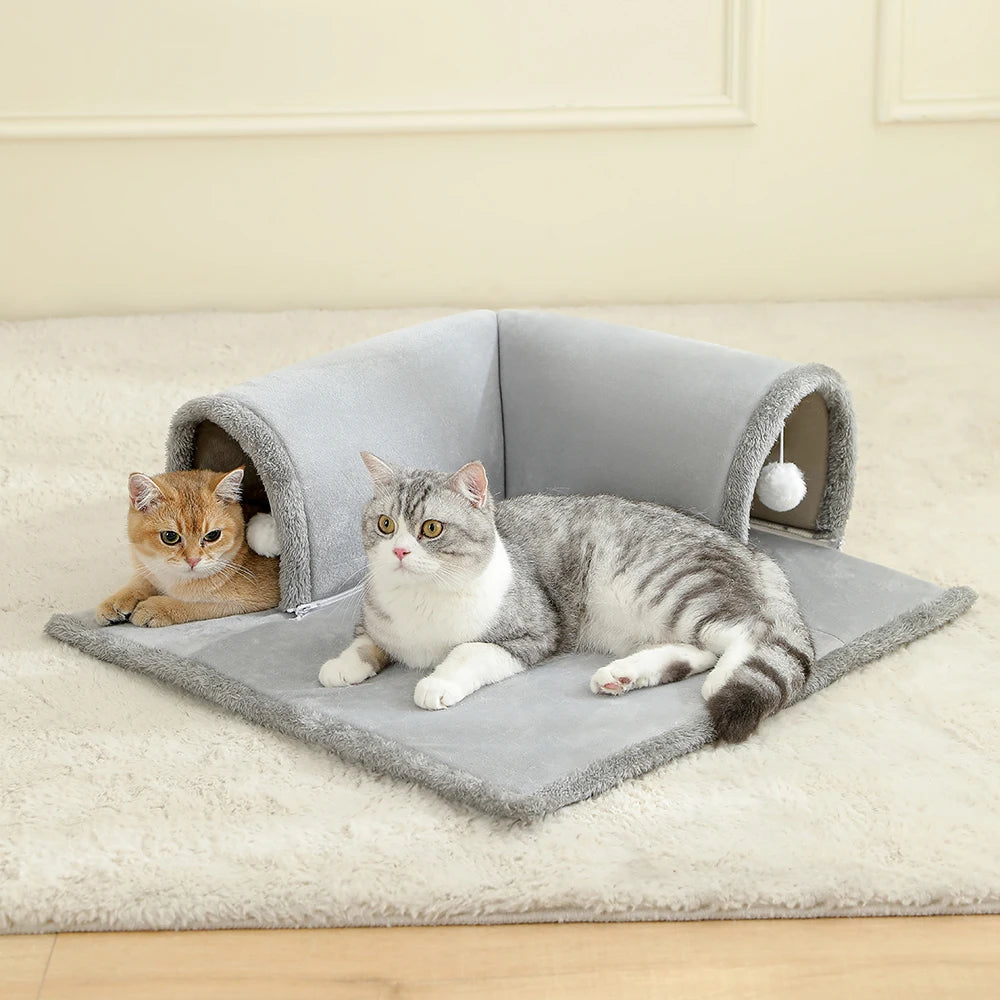 Kuscheliges Katzenbett mit Tunnel