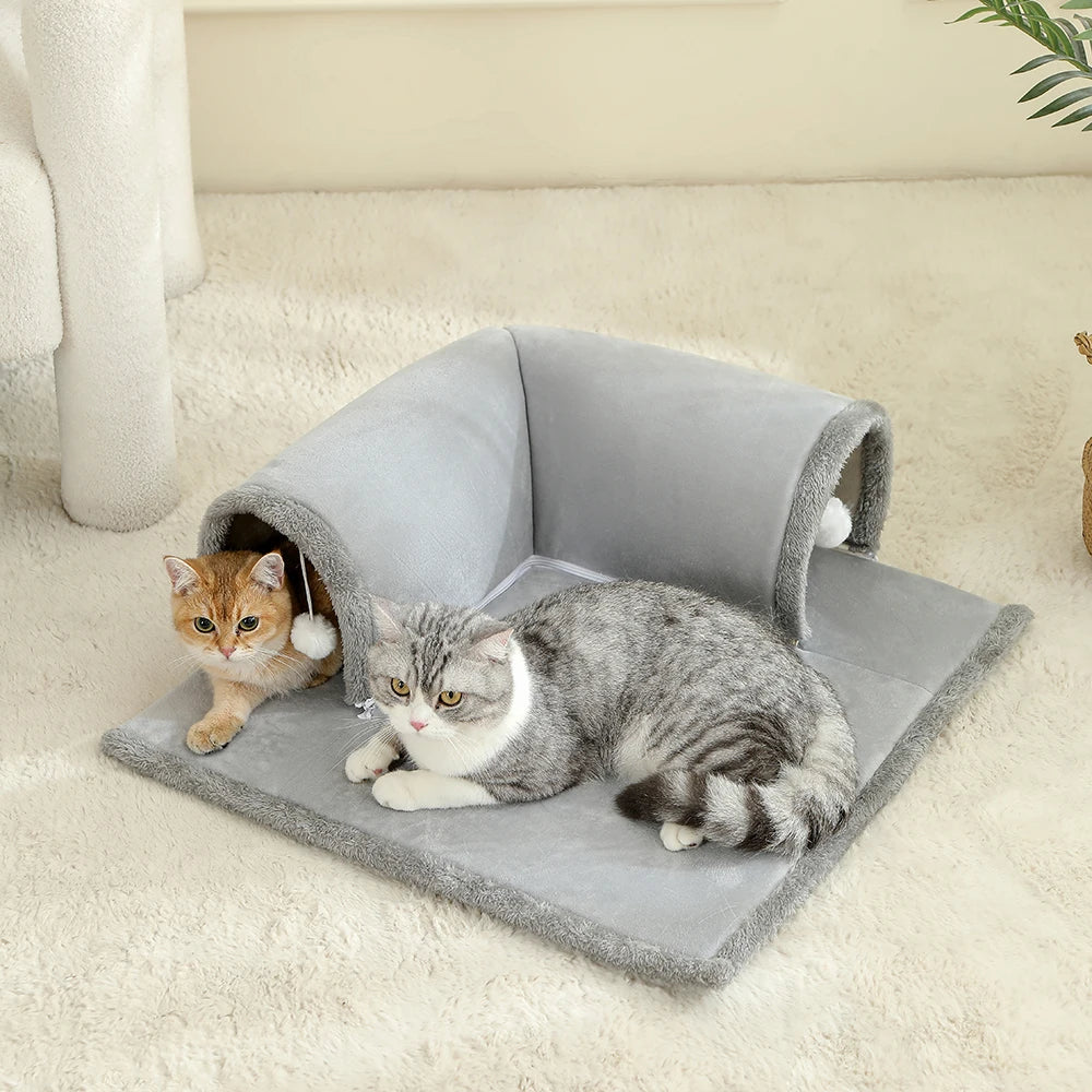 Kuscheliges Katzenbett mit Tunnel