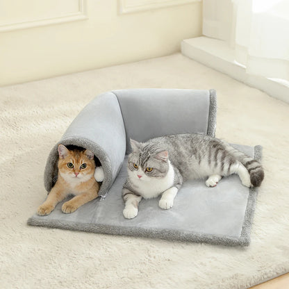 Kuscheliges Katzenbett mit Tunnel